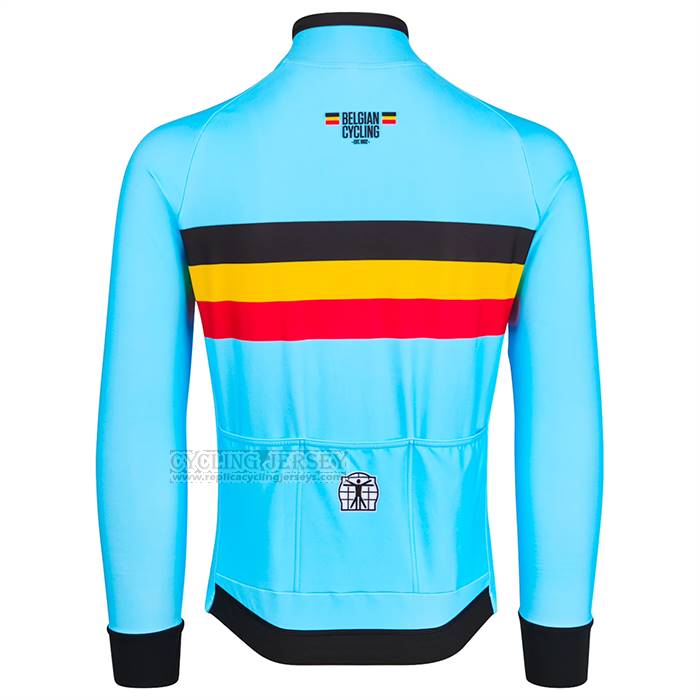 2023 Cycling Jersey Belgium Light Blue Long Sleeve And Bib Short
